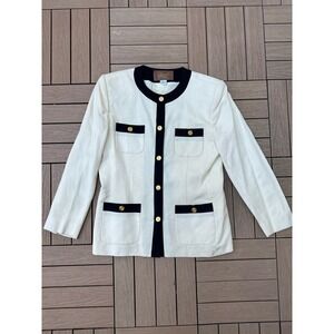 Saville off white Ivory gold tone buttons single breasted blazer black trim